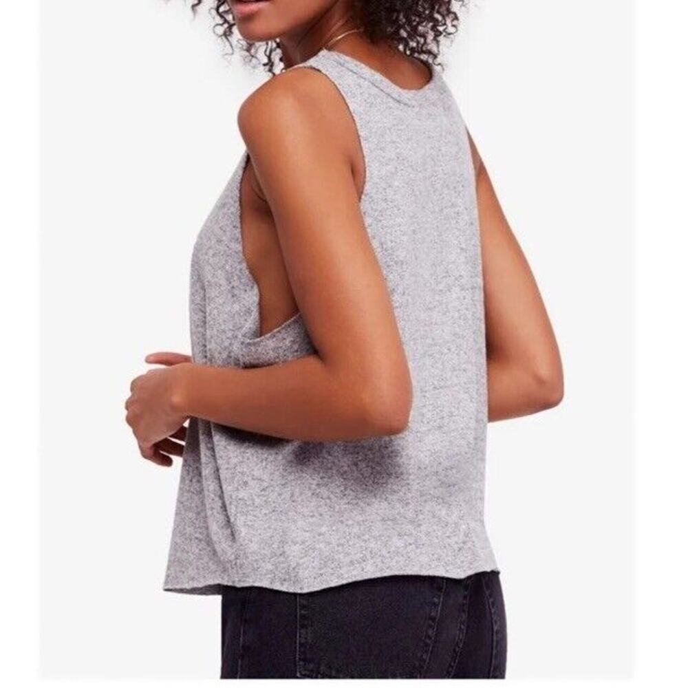 Free People Top Women’s Small Gray Linen Blend Sleeveless Relax Fit Swing Tank